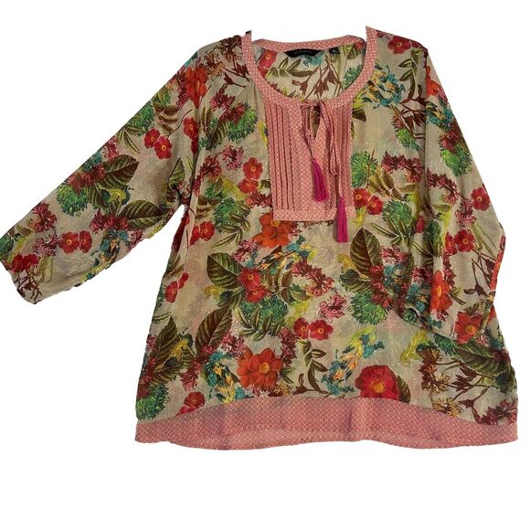 Investments XL Womens Sheer Floral Blouse Cottage Core Casual Feminine MultiColr - Picture 1 of 9